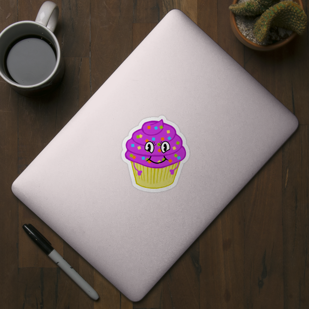 Happy Purple Kawaii Cupcake by DesignsBySaxton